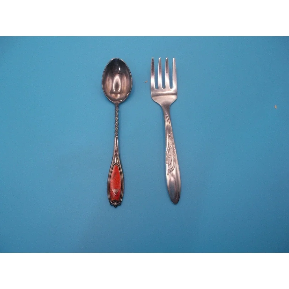 Vintage Souvenir Spoon Red Inlay and HEC Co Stainless Steel Child Fork USA